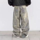 Riolio  Y2k Hip Hop Baggy Jeans Men's Street Fashion Raw Edge Embroidered Jeans Street Gothic Retro High Waisted Wide Leg Trousers