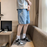 Riolio summer new men's loose casual denim shorts elastic waist drawstring black shorts brand men's clothing