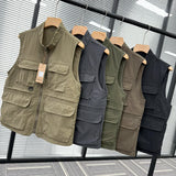 Riolio Ultra-Thin Qui-Dry Fabric Spring Summer Sle Men's Stand Collar Versatile Breathable Outdoor Vest Jaet with Big kets