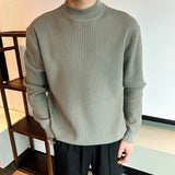 Riolio  New Korean Retro Men Basic Sweaters Luxury Knit Solid Color Mock Neck Long Sleeve Pullover Casual Textured High Quality Knitwear