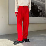 Red Suit Pants Men Fashion Social Mens Dress Pants Korean Loose Straight Wide Leg Pants Mens Oversized Formal Trousers M-XL