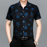 Riolio  Men's Summer Ice Silk Short Sleeved Shirt Maple Leaf Print Business Casual Trend