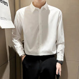 Riolio  Man Turn-down Collar Loose Straight Solid Button Temperament Office Lady Fashion Casual Korean Shirts Classic Men's Clothing