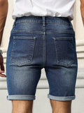 Riolio  Men's slim-fit blue denim shorts with cuffed hem, blending casual and trendy styles into a versatile and fashionable piece