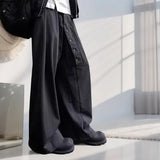 Riolio  Unisex Wide-Leg Trousers - High Waist with Button Fly Pleated Relaxed Fit