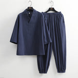 Riolio (Shirt + trousers) 2025 summer men shirt Man Cotton and linen shirts men's casual shirts men A set of clothes size M-5XL