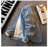 Riolio American Striped Spliced Denim Jacket Men 2025 Autumn Trendy Handsome Men Women Casual Loose Work Shirt Jacket Aesthetic Chic
