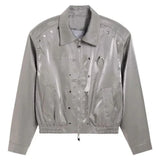 Riolio  Men's Leather Outerwear Y2k Clothes Trend Streetwear Faux Leather Glossy Long Sleeve Jackets Motorcycle Zipper Short Tops Coat