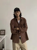 Riolio Classic Retro Japanese Sle Plaid irt Loose Casual ex Spring Autumn Thin Outerwear Long Sve Polyester Fiber