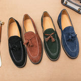 Riolio  Spring Luxury Brand Suede Men's Tassel Design Loafers Slip-on Handmade High Quality Nubuck Leather Shoes Pointed Toe Thick Sole