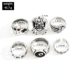 Riolio Popular men ring punk exaggerated skull Ghost Claw clown digital round ring 6pcs set ornaments