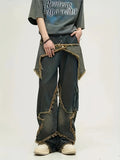 Riolio  American Retro Star Jeans for Men and Women, Autumn Niche Design Star High Street Straight Loose Wide-Leg Pants