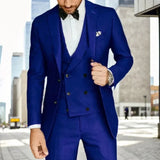 Riolio  Formal Elegant Men Suit Slim Fit 3 Piece Blazer Vest Pants Sets Tuxedo Set for Wedding Double Breasted Notched Lapel Men Suit