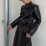 Riolio  Mens Pu Biker Jacket Autumn Streetwear Fashion Slim Fit Nightclub Punk Urban Youth Motorcycle Statement Outerwear