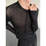 Riolio  Black Long Sleeved T-shirt Men Slim Fit Fashion Black Casual T Shirt Men Streetwear Korean Loose Cardigan T-shirt Mens Top