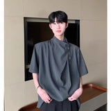 Riolio Retro New Chinese Style High-end Shirt Short-sleeved Men Women Korean Style Summer Fashion Irregular Button Design Top Urban