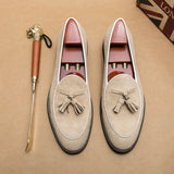 Riolio  Italian Luxury Brand Suede Men's Tassel Design Loafers Slip-on Handmade High Quality Nubuck Leather Shoes Pointed Toe Thick Sole