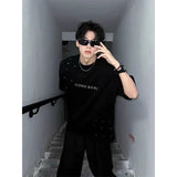 Riolio European and American Summer Trendy Handsome Personality Letter Round Neck Short Sleeve Couple Hip Hop Loose Casual T-shirt Top