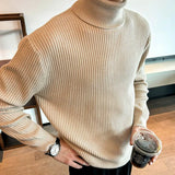 Riolio  New Korean Retro Men Basic Sweater Luxury Knit Solid Color Turtleneck Long Sleeve Pullover Casual Textured High Quality Knitwear