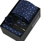 Riolio  Men Necktie Flower Pin Set With Box Luxury Necktie Handkerchief Brooch With Cufflinks Set Gift Box Wedding Men Suits Gravatas