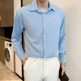 Riolio  Man Turn-down Collar Loose Straight Solid Button Temperament Office Lady Fashion Casual Korean Shirts Classic Men's Clothing