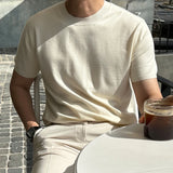 Riolio  Summer Casual Mens Ice Silk Knit Tops Leisure Breathable Solid Color Slim Knitting T Shirts Men Fashion Short Sleeve Tees