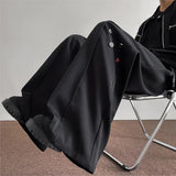 Riolio Fashion Black Casual Pants Men Buttons Design High Street Hip-hop Wide Leg Mopping Trousers All-match Casual Korean Style