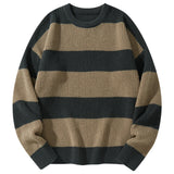 Riolio  New Loose Bottoming Sweater Casual Versatile Striped Pullover Men's Round Neck Sweater