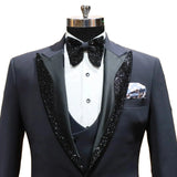 Riolio  Men's Suit 2 Pieces Blazer Vest One Button Peaked Satin Lapel Sequins Business Slim Fit Formal Work Wedding Groom