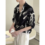 Riolio  Men's Trendy Tie Dye Ink Print High Street Chic Button Up Shirt Summer Fashion Casual Short Sleeve Loose Tops Camisas De Hombre