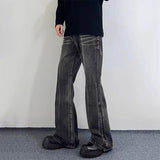 Riolio Men Daily Popular Bell Bottom Jeans Male Chic Black Gray Lines Design Denim Pants Baggy Vintage Wash Straight Leg Denim Trousers
