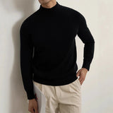 Riolio  New American Retro Men Basic Sweater Luxury Knitted Solid Color Mock Neck Long Sleeve Pullover Casual Slim High Quality Knitwear