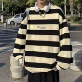 Riolio  Men's Sweatshirts Large Size Autumn Winter New Round Neck Sweater Male Long Sleeves Striped Letter Loose Casual Tops Pullover