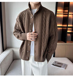 Riolio New Korean Style Jacquard Men Cardigan Jackets Fashion Luxury Knitted Button-down  Long Sleeve Sweater Coat Winter Warm Knitwear