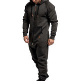 Riolio Mens Onesie Jumpsuit Pajamas Long Sleeve Sweatpants Pure Color Splicing Autumn Winter Casual Hoodie Male Zipper Jumpsuit