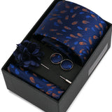 Riolio  Men Necktie Flower Pin Set With Box Luxury Necktie Handkerchief Brooch With Cufflinks Set Gift Box Wedding Men Suits Gravatas