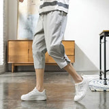 Riolio  Men Cotton Linen Summer Thin Loose Pure Cotton Sports and Casual Crop Trousers