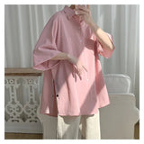 Riolio  Solid Color Spring Summer Thin Shirts Short Sleeve Loose Turn-down Collar Button Handsome Fashion Casual Street Men's Clothing