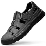 Riolio  Summer Men Genuine Leather Outdoors Sandals Casual Leather Hollow Soft Bottom Breathable Soft Sole Shoes Classic Fashion Sandals