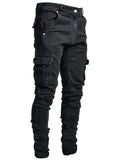 Riolio Jeans Men Pants Wash Solid Color Multi Pockets Denim Mid Waist Cargo Jeans Plus Size Fahsion Casual Trousers Male Daily Wear