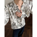 Riolio  Spring Long Sleeved T-shirt Men Fashion Retro Tie Dye T-shirt Men Streetwear Korean Loose V-neck T Shirt Mens Top Large Size