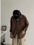 Riolio Classic Retro Japanese Sle Plaid irt Loose Casual ex Spring Autumn Thin Outerwear Long Sve Polyester Fiber