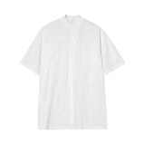 Riolio Minimalist Retro Top Chinese Stand Collar Irregular Splicing Niche T-shirt Round Neck Simple Solid Color Short Sleeves Tees Men
