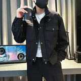 Riolio Spring Autumn Men's ort Jaet 2025 Trendy Brand High-End Striped Stand Collar Workwear Coat Youth Faion Outerwear