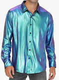 Riolio  Men's shiny long-sleeved shirt summer new men's casual Performance long-sleeved shirt holiday casual shirt