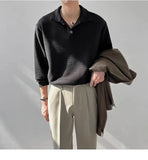Riolio New Trendy Waffle Men Polo Shirt Leisure High Quality Solid Color Long Sleeve T-shirt Korean Fashion Autumn Loose Basic Shirts