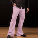 Riolio  Streetwear Vintage Flared Trousers For Mens Spring Autumn Casual Stretch Slim Pants Vintage Men Solid Color Wide Leg Pants