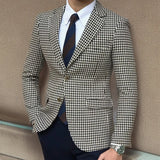 Riolio Houndstooth Plaid Blazer for Men One Piece Suit Jacket with 2 Side Slit Slim Fit Casual Male Coat Fashion Clothes