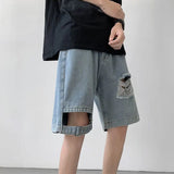 Riolio  Men Summer Thin American Ripped Denim Versatile Loose Casual Mid-sized Pants
