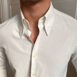 Riolio Spring Leisure British Business Shirt Design British Men Cuba Collar Slim Solid White Shirt Camisa Social Masculina Men Shirt